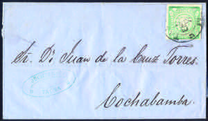 1873 Lettera con d.1 verde azzurro (13a) da ... 