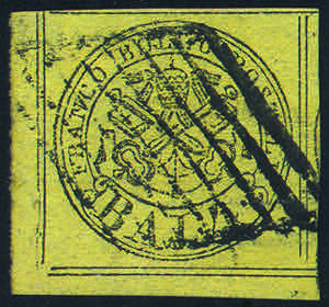 1852 Stemma b.4 giallo (5A) usato, margini ... 
