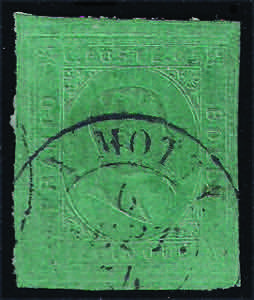 1853 c.5 verde (4 cat.3300) ben marginato ... 