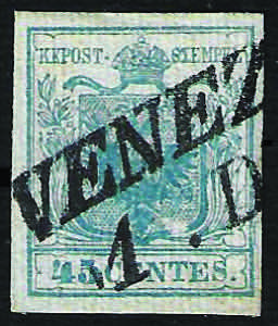 1851 Carta costolata c.45 azzurro (17 ... 
