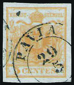 1850 Prima tiratura c.5 giallo arancio (1d ... 
