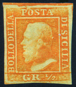 1859 Effigie gr.1/2 arancio I tav. carta di ... 