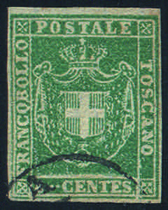 1860 Stemma di Savoia c.5 verde (18 cat.450) ... 