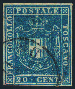 1860 Stemma di Savoia c.20 azzurro (20 ... 