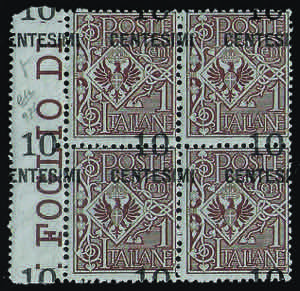 1923/27 Floreale quartina c.10 su 1 bruno ... 