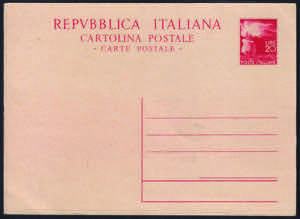 Cartolina postale L.20 rosso (C135 cat.1200) ... 