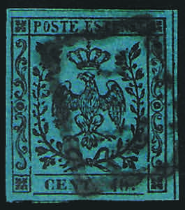 1854 Aquila c.40 azzurro (10 cat.175) ... 
