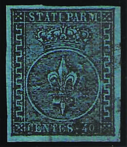 1852 Giglio c.40 azzurro (5 cat.1300) usato, ... 