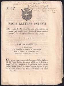 1841 Regie Lettere Patenti di S.M. Carlo ... 
