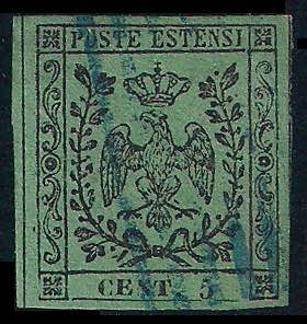 1852 Aquila Estense c.5 verde senza punto ... 