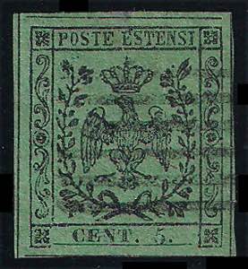 1852 Aquila Estense c.5 verde con punto dopo ... 
