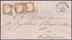 Lettera da PALMI 4 OTT.1863 per Catanzaro ... 