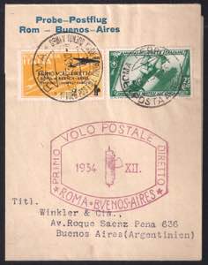 1934 Primo volo postale diretto Roma-Buenos ... 