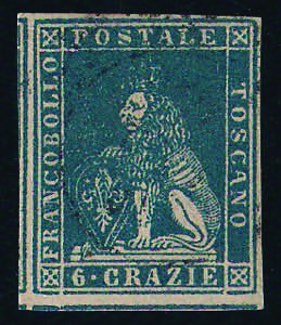 1857 Crazie 6 azzurro cupo (15 cat.500) con ... 