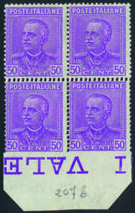 1928 Effigie di V.E.III quartina c.50 lilla ... 