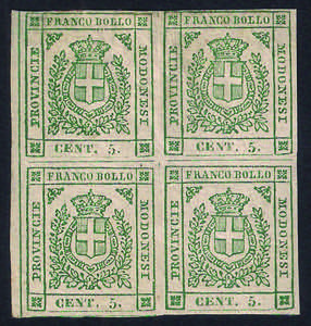 1859 Quartina c.5 verde (12 cat.11000) nuova ... 