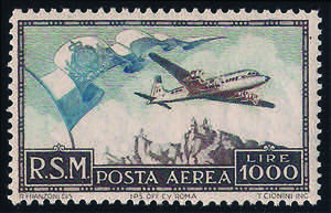 POSTA AEREA - 1951 Bandiera, aereo e veduta ... 