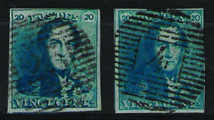 1849 Leopoldo I c.20 azzurro, due esemplari ... 