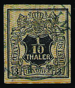 Hannover - 1856/7 T.1/10 nero arancio su ... 