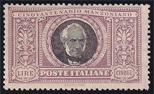 Regno VE3 - 1924 Manzoni L.5 lire violetto e ... 
