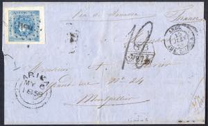 Perù - 1858 Lettera con d.1 azzurro (3) con ... 