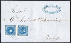 Perù - 1858 Lettera con coppia verticale ... 