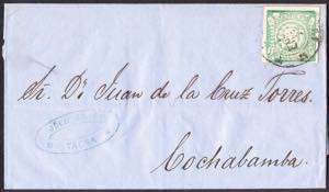 Perù - 1873 Lettera con d.1 verde azzurro ... 