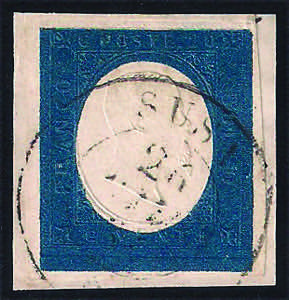 1854 c.20 azzurro (8 cat.450) con ottimi ... 