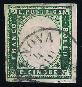 1857/58 c.5 verde mirto (13A cat.1000) firma ... 
