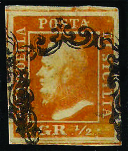 1859 gr. 1/2 arancio pos. 7 (1) ampi ... 