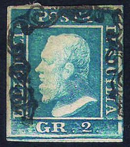 1859 gr.2 azzurro carta di Palermo III ... 