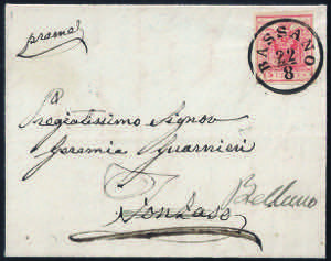 Lettera affrancata con c.15 rosso III tipo ... 