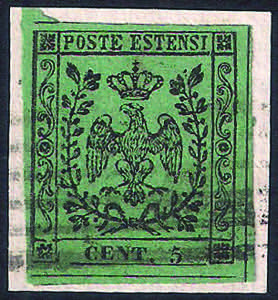 1852 c.5 verde senza punto dopo le cifre (1 ... 