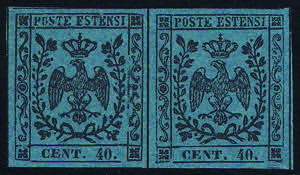 1852 coppia c.40 azzurro scuro con punto ... 