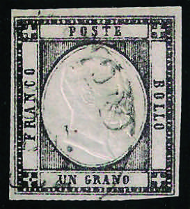 1861 gr.1 nero (19 cat.70) con doppia ... 