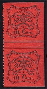1868 Coppia verticale c.10 vermiglio con ... 