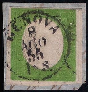 Frammento con c.5 verde giallo (7f cat.3500) ... 