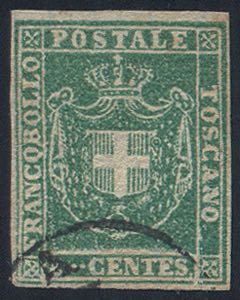 1860 Stemma c.5 verde (18 cat.450) usato, ... 