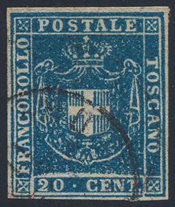 1860 Stemma c.20 azzurro (20 cat.300) usato, ... 