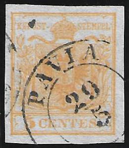 1850 Prima tiratura c.5 giallo arancio (1d ... 
