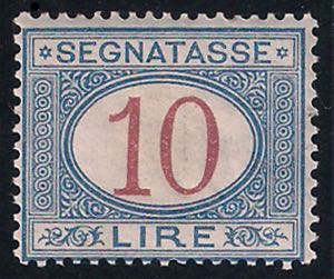 SEGNATASSE - 1890/94 L.10 azzurro e carminio ... 