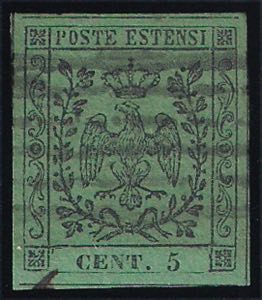 1852 c.5 verde usato (1 cat.225) attestato ... 