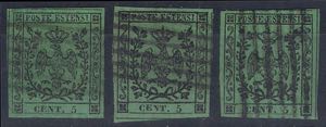 1852 tre esemplari del c.5 verde usati (1 ... 
