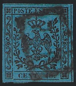 1854 c.40 azzurro (10 cat.175) qualità MB