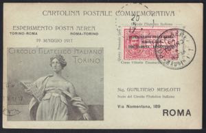1917 Primo volo Torino-Roma cartolina ... 