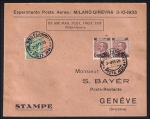 1925 Primo volo Milano-Ginevra, aerogramma ... 