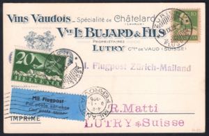 1925 Primo volo Zurigo-Milano cartolina con ... 