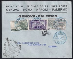 1926 Primo volo Genova-Palermo, aerogramma ... 
