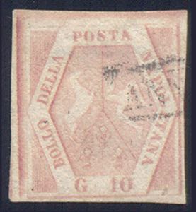 1858 gr.10 rosa carminio chiaro II tavola ... 