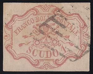 1852 s.1 scudo rosa carminio con annullo a ... 
